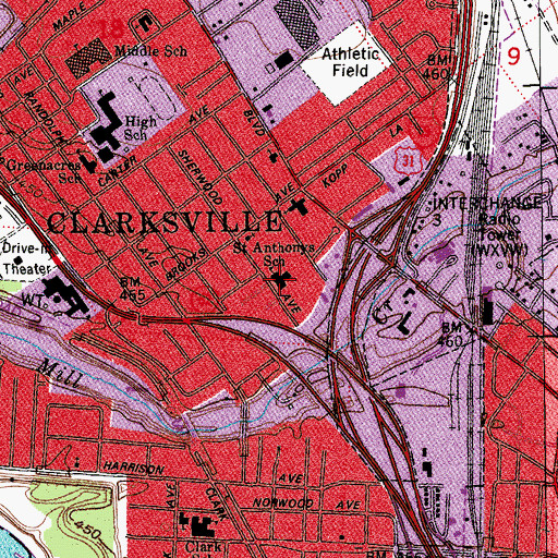 Topographic Map of Saint Anthony School, IN