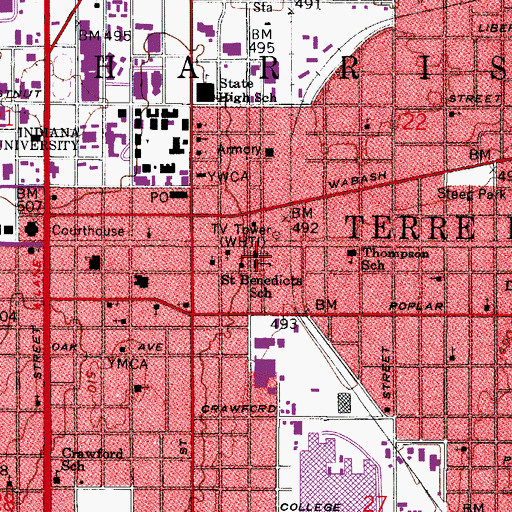 Topographic Map of Saint Benedicts School, IN