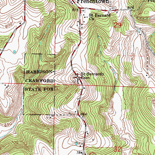 Topographic Map of Saint Bernards Cemetery, IN