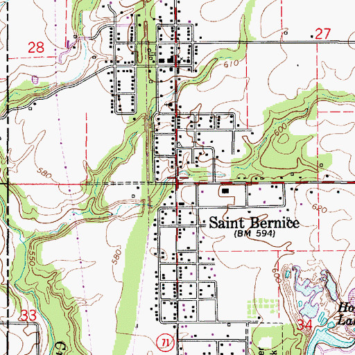 Topographic Map of Saint Bernice, IN
