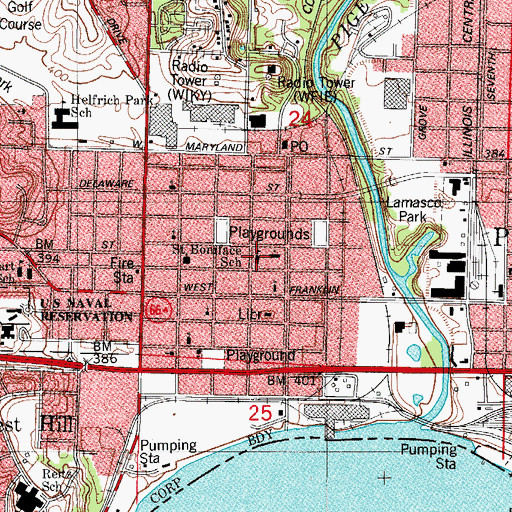 Topographic Map of Saint Boniface School, IN