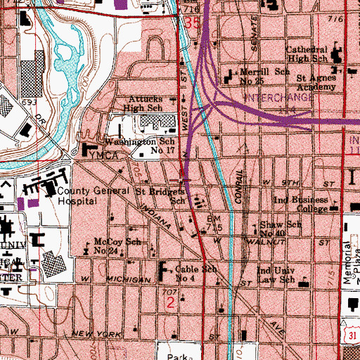 Topographic Map of Saint Bridgets School, IN