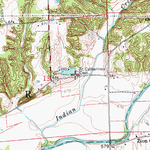 Topographic Map of Saint Catherines Cemetery, IN