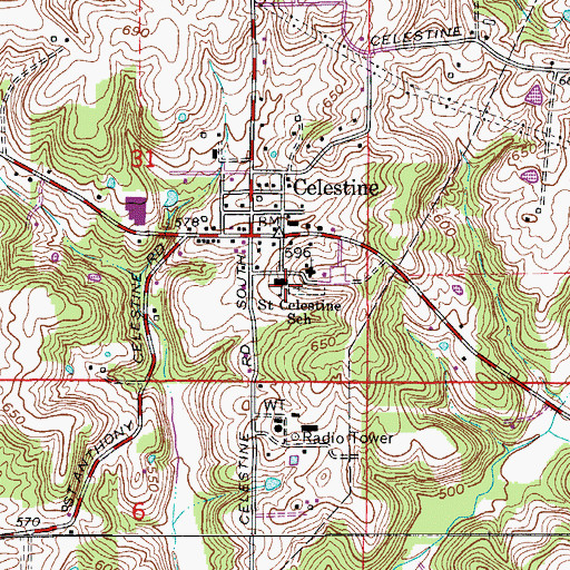 Topographic Map of Celestine Elementary School, IN