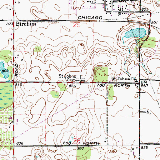 Topographic Map of Saint John Kanty Catholic Cemetery, IN