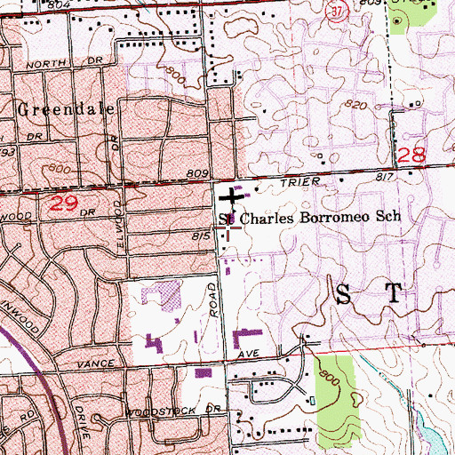 Topographic Map of Saint Charles Borromeo School, IN