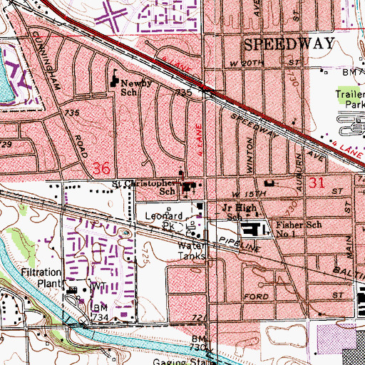 Topographic Map of Saint Christopher School, IN
