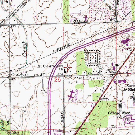 Topographic Map of Saint Christophers Church, IN