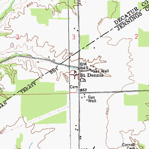 Topographic Map of Saint Dennis Church, IN
