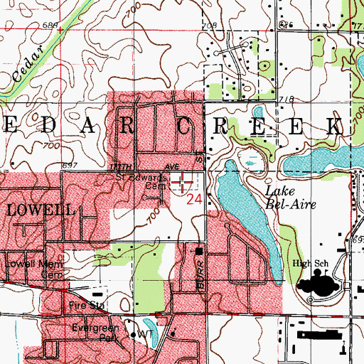 Topographic Map of Saint Edwards Cemetery, IN