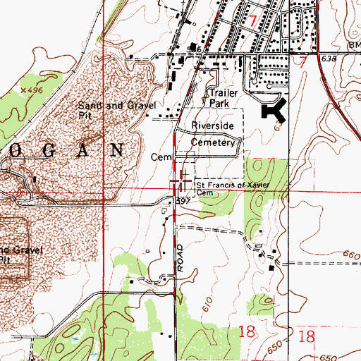 Topographic Map of Saint Francis of Xavier Cemetery, IN