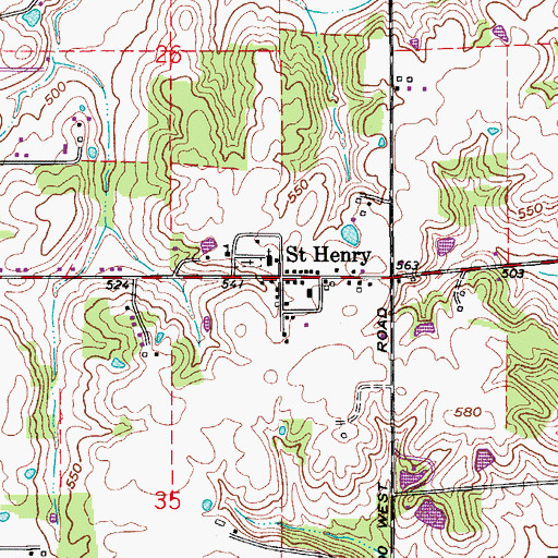 Topographic Map of Saint Henry, IN