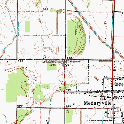 Topographic Map of Saint Henrys Cemetery, IN