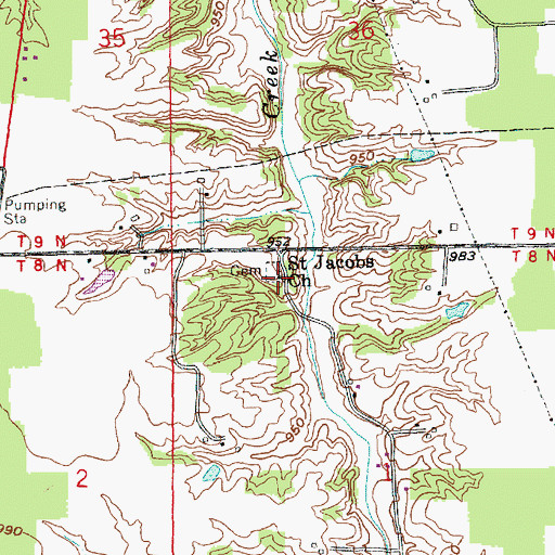 Topographic Map of Saint Jacobs Church, IN