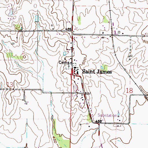 Topographic Map of Saint James, IN