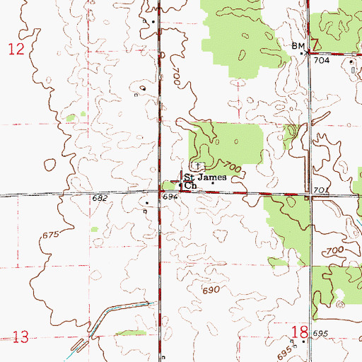 Topographic Map of Saint James Church, IN