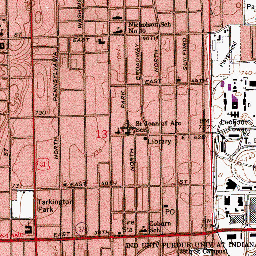 Topographic Map of Saint Joan of Arc School, IN