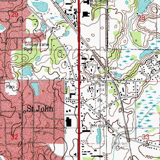Topographic Map of Saint John, IN