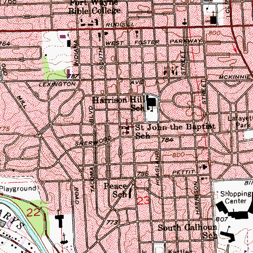 Topographic Map of Saint John the Baptist School, IN