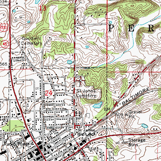 Topographic Map of Saint Johns Cemetery, IN