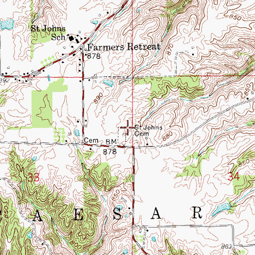 Topographic Map of Saint Johns Cemetery, IN