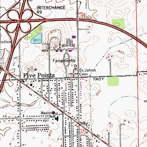 Topographic Map of Saint Johns Lutheran Cemetery, IN