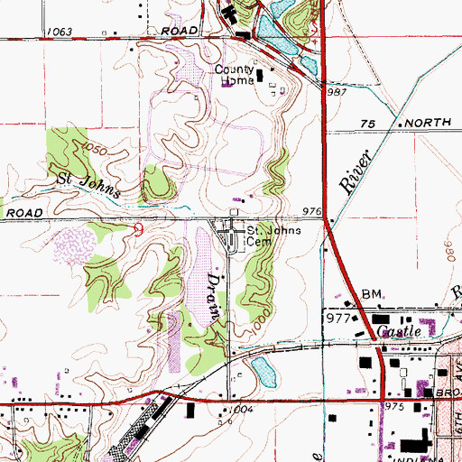Topographic Map of Saint Annes Catholic Cemetery, IN