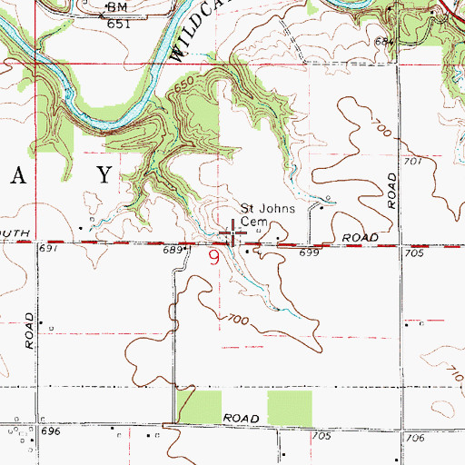 Topographic Map of Saint Johns Cemetery, IN