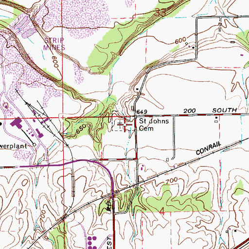 Topographic Map of Saint Johns Cemetery, IN