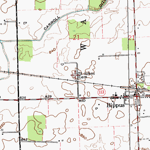 Topographic Map of Saint Johns Cemetery, IN