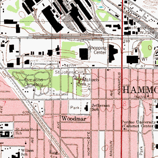 Topographic Map of Saint John - Saint Joseph Catholic Cemetery, IN
