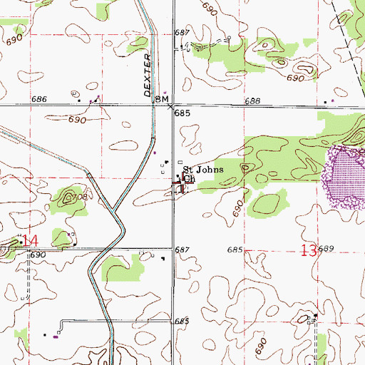 Topographic Map of Saint Johns Church, IN