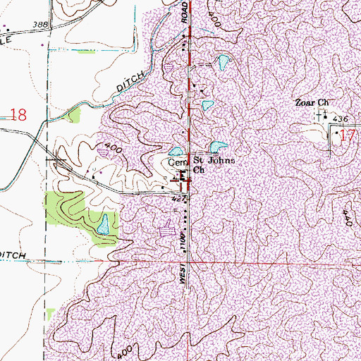 Topographic Map of Saint Johns Church, IN