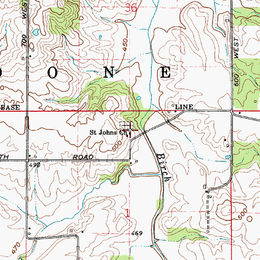 Topographic Map of Saint Johns Church, IN