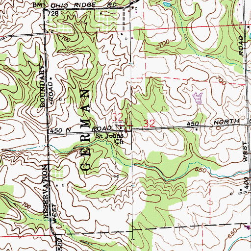 Topographic Map of Saint Johns Church, IN
