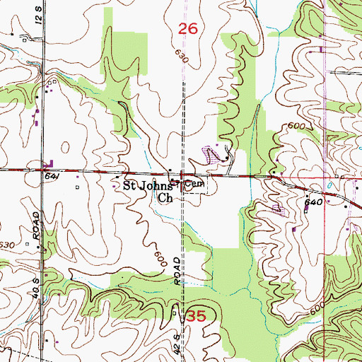 Topographic Map of Saint Johns Church, IN