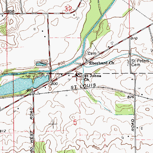 Topographic Map of Saint Johns Church, IN