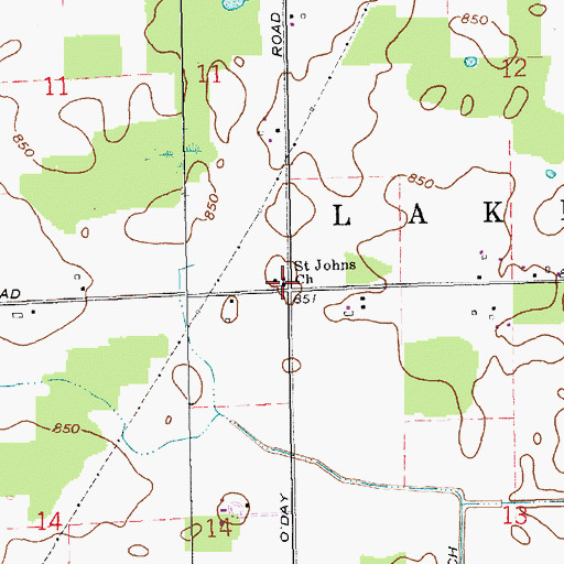 Topographic Map of Saint Johns Church, IN