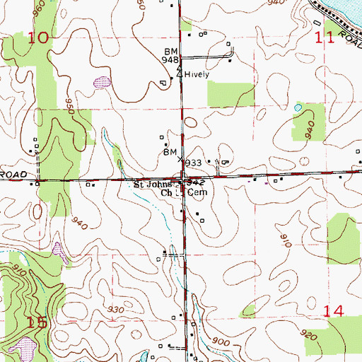 Topographic Map of Saint Johns Church, IN