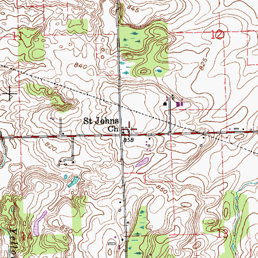 Topographic Map of Saint Johns Church, IN