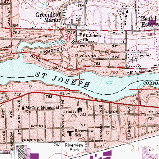 Topographic Map of Saint Johns Church, IN