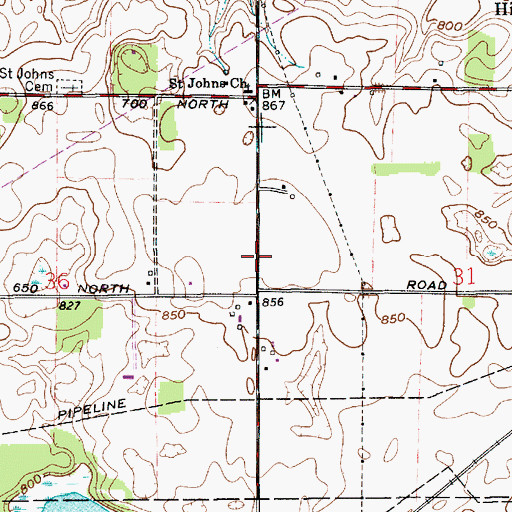 Topographic Map of Saint Johns Church, IN