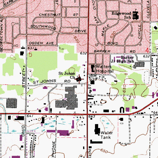 Topographic Map of Saint Johns Church, IN