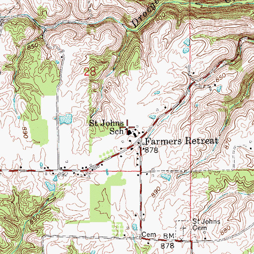 Topographic Map of Saint Johns School, IN