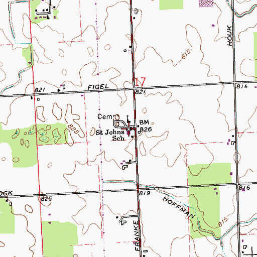 Topographic Map of Saint Johns School, IN