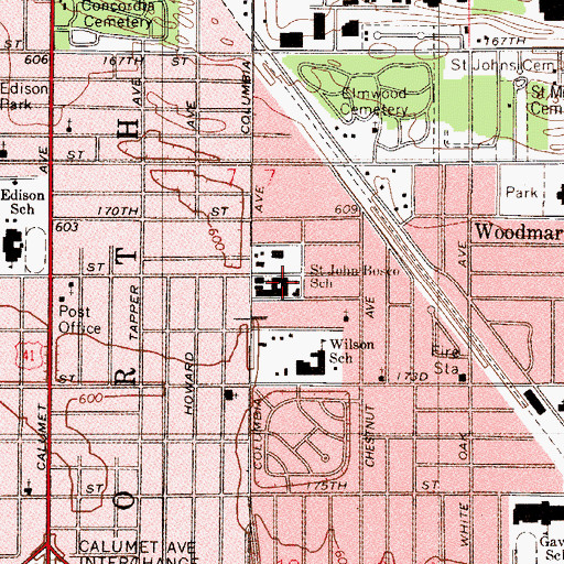 Topographic Map of Saint John Bosco School, IN