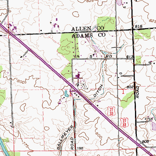 Topographic Map of Saint Johns School, IN