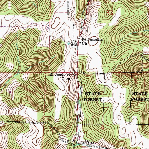 Topographic Map of Saint Josephs Cemetery, IN