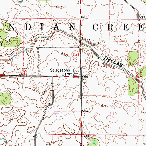 Topographic Map of Saint Josephs Cemetery, IN