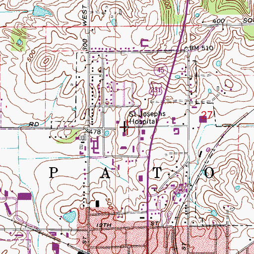 Topographic Map of Saint Josephs Hospital, IN